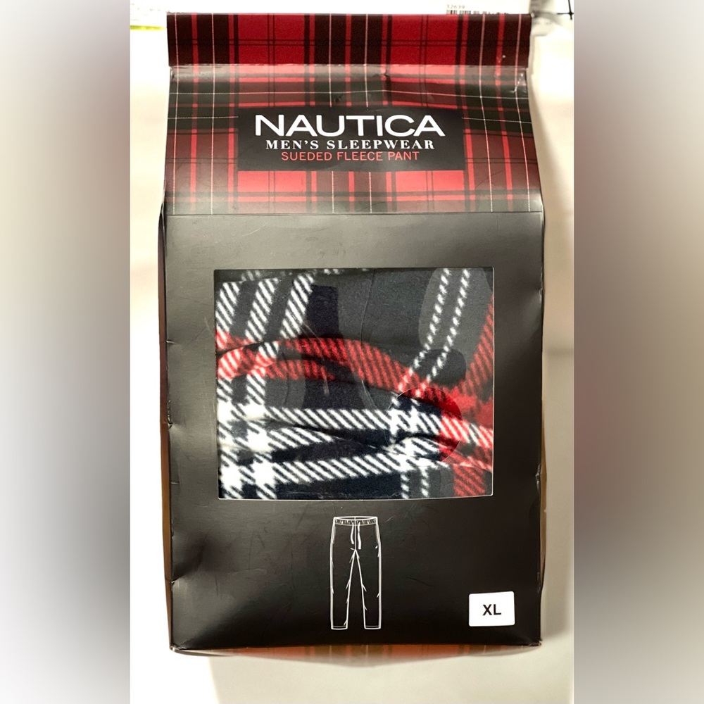 Mens Nautica Sleepwear Sueded Fleece Pants Dark Blue With Red Size XL